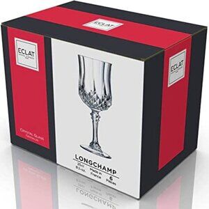 Cristal Dark Longchamp 6 Wine Stems 8.25-OZ each
